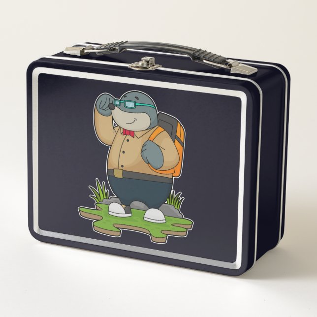 Mole as Hiker with Backpack Metal Lunch Box (Front)