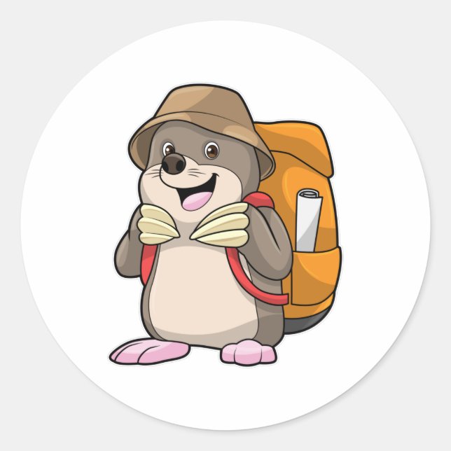 Mole as Hiker with Luggage Classic Round Sticker (Front)