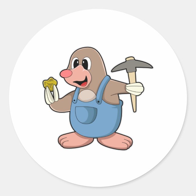 Mole as Miner with Gold Classic Round Sticker (Front)