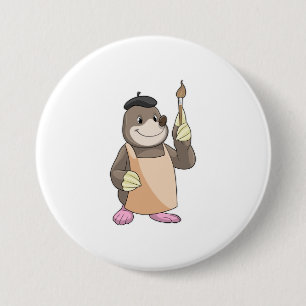 Mole as Painter with Paint brush 7.5 Cm Round Badge