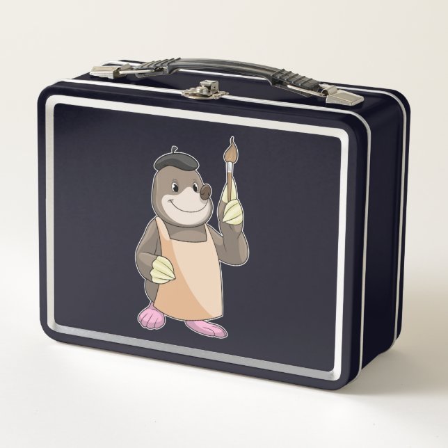 Mole as Painter with Paint brush Metal Lunch Box (Front)