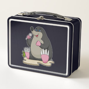 Mole as Singer with Microphone Metal Lunch Box
