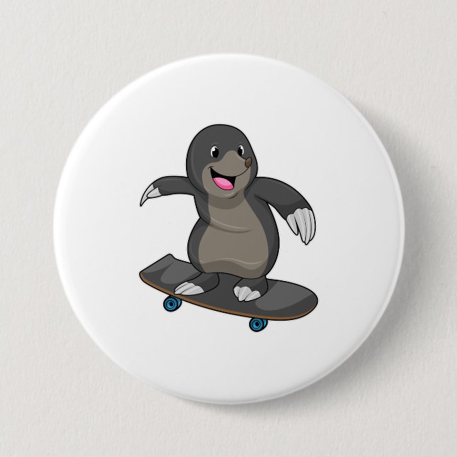 Mole as Skater with Skateboard 7.5 Cm Round Badge (Front)