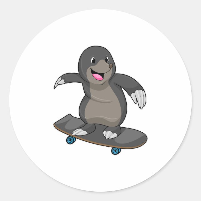 Mole as Skater with Skateboard Classic Round Sticker (Front)