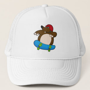 Mole as Skater with Skateboard & Helmet Trucker Hat