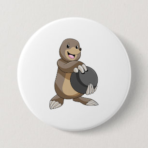 Mole at Bowling with Bowling ball 7.5 Cm Round Badge