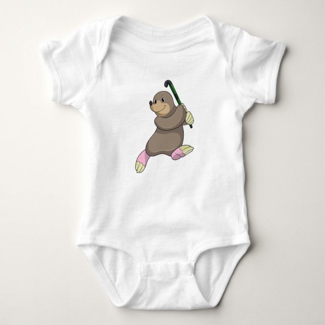 Mole at Hockey with Hockey bat Baby Bodysuit (Front)