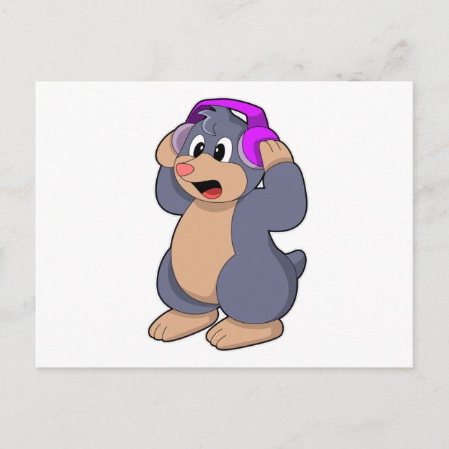 Mole at Music with Headphone Postcard (Front)
