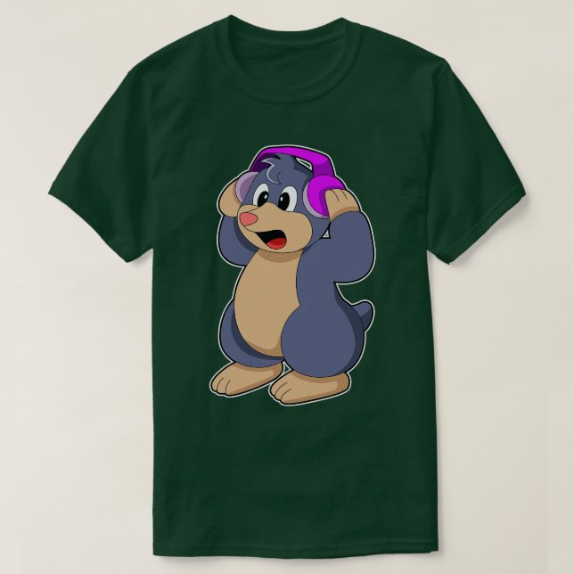 Mole at Music with Headphone T-Shirt (Design Front)