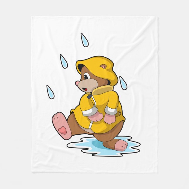Mole at Rain with Raindrops Fleece Blanket (Front)