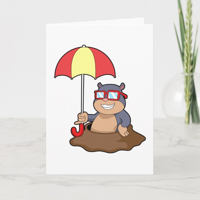 Mole at Raining with Umbrella Card (Front)