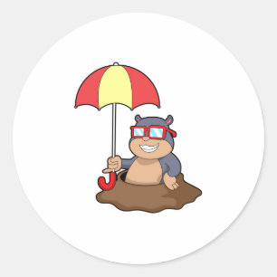 Mole at Raining with Umbrella Classic Round Sticker