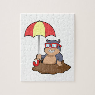 Mole at Raining with Umbrella Jigsaw Puzzle