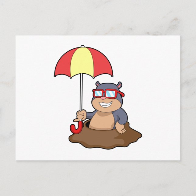 Mole at Raining with Umbrella Postcard (Front)