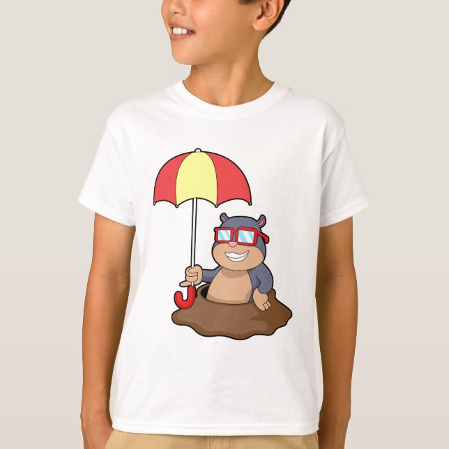 Mole at Raining with Umbrella T-Shirt (Front)