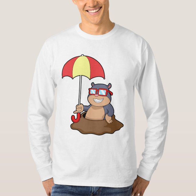 Mole at Raining with Umbrella T-Shirt (Front)