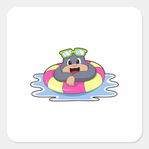 Mole at Swimming with Swim ring.PNG Square Sticker