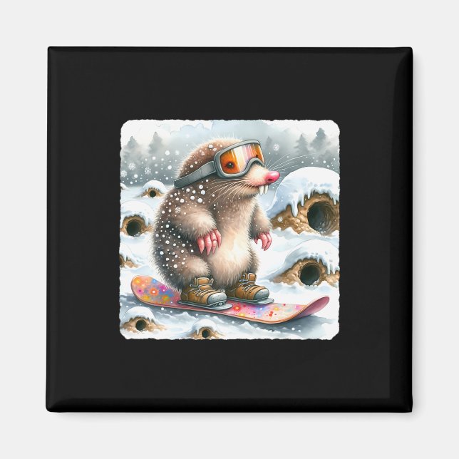 Mole Snowboarding With Goggles. Snowboard Snowboar Magnet (Front)