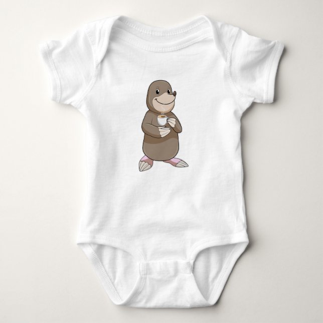 Mole with Coffee Cup Baby Bodysuit (Front)