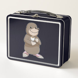 Mole with Coffee Cup Metal Lunch Box