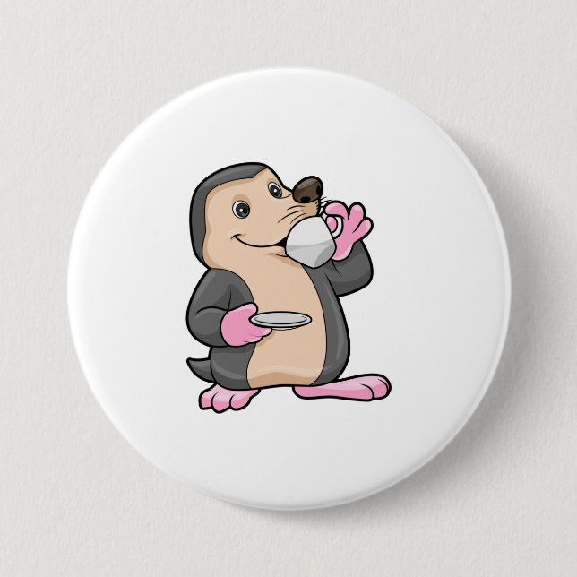 Mole with Cup of Coffee & Saucer 7.5 Cm Round Badge (Front)