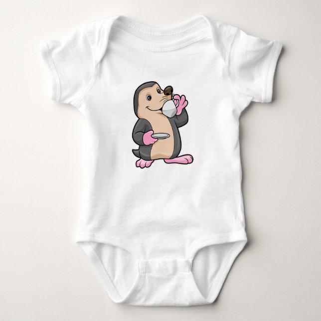 Mole with Cup of Coffee & Saucer Baby Bodysuit (Front)