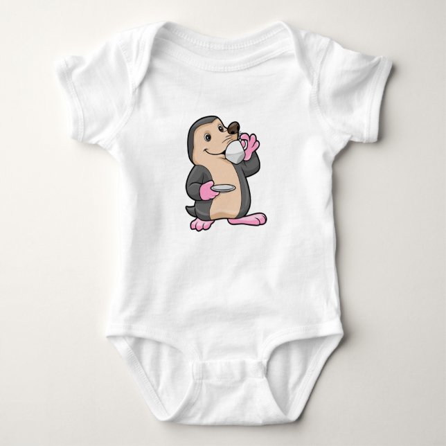 Mole with Cup of Coffee & Saucer Baby Bodysuit (Front)