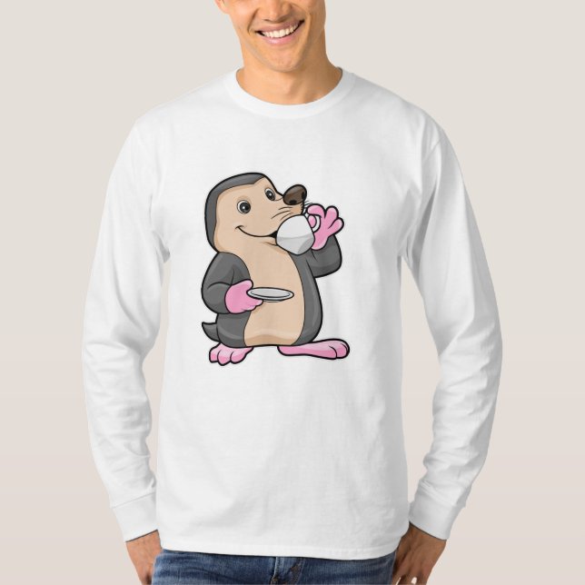 Mole with Cup of Coffee & Saucer T-Shirt (Front)