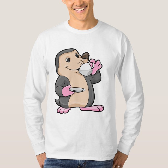 Mole with Cup of Coffee & Saucer T-Shirt (Front)