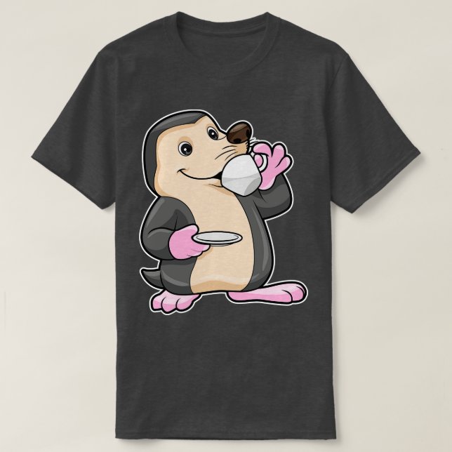 Mole with Cup of Coffee Saucer T-Shirt (Design Front)