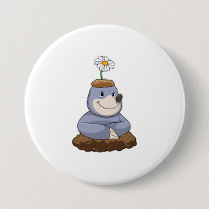 Mole with Daisy Flower 7.5 Cm Round Badge