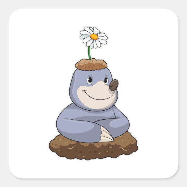Mole with Daisy Flower Square Sticker (Front)
