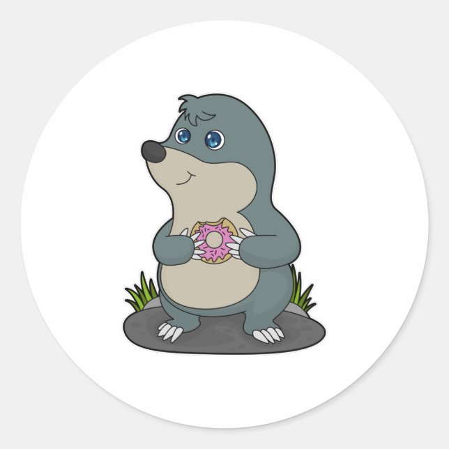 Mole with Donut Classic Round Sticker (Front)