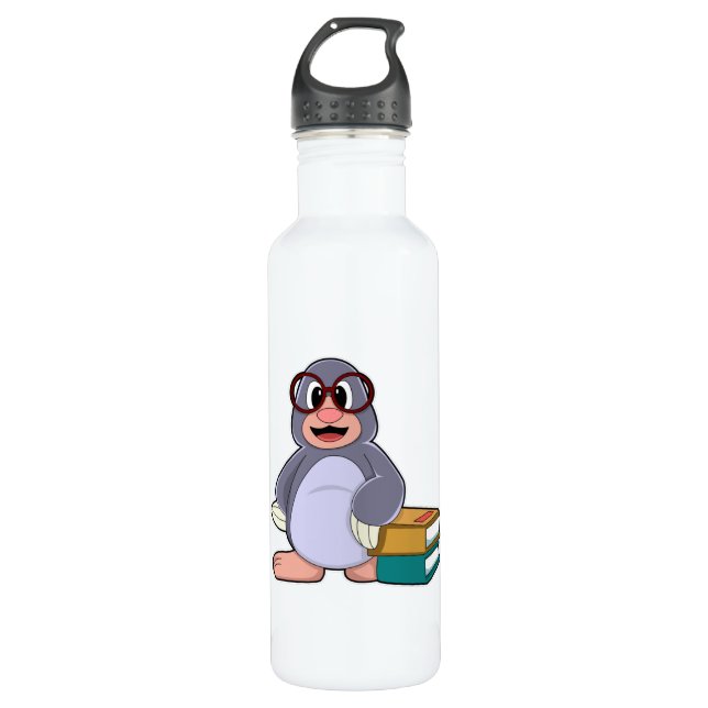Mole with Glasses & Books 710 Ml Water Bottle (Front)