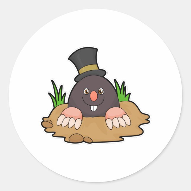 Mole with Molehill & Hat Classic Round Sticker (Front)