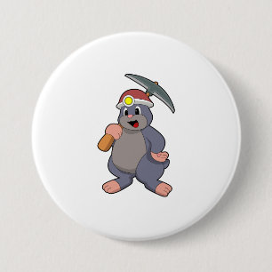Mole with Pickaxe 7.5 Cm Round Badge