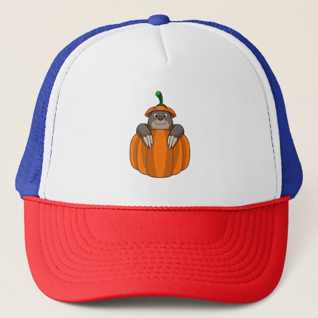Mole with Pumpkin Trucker Hat (Front)
