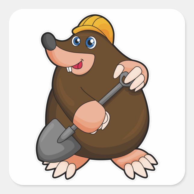 Mole with Shovel & Hard hat Square Sticker (Front)