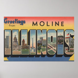 Moline, Illinois - Large Letter Scenes Poster