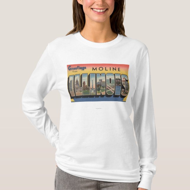 Moline, Illinois - Large Letter Scenes T-Shirt (Front)