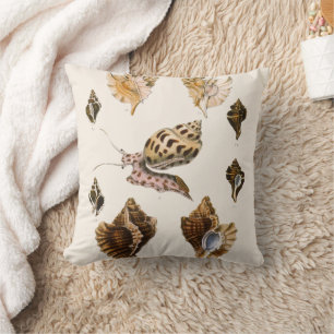 Mollusks and Snails, Vintage Marine Life Organisms Cushion