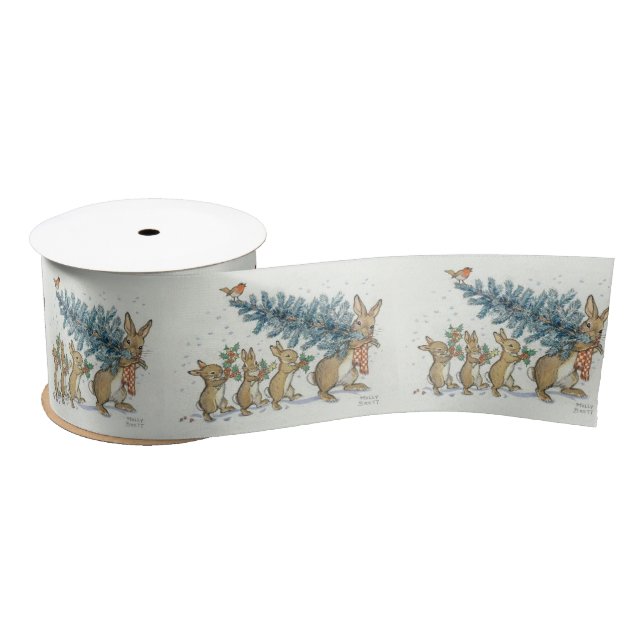 Molly Brett Bunnies Robin Christmas Tree Holly   Satin Ribbon (Spool)
