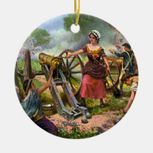Molly Pitcher firing cannon at Battle of Monmouth Ceramic Tree Decoration