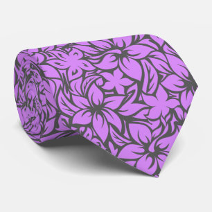 Moloaa Bay Hawaiian Hibiscus Aloha - Grey-Violet Tie