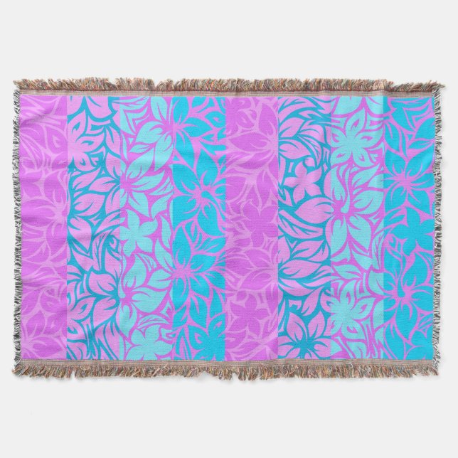 Moloaa Bay Hawaiian Hibiscus Striped Blankets (Front)