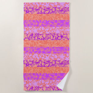 Moloaa Bay Hawaiian Hibiscus Striped - Violet Beach Towel