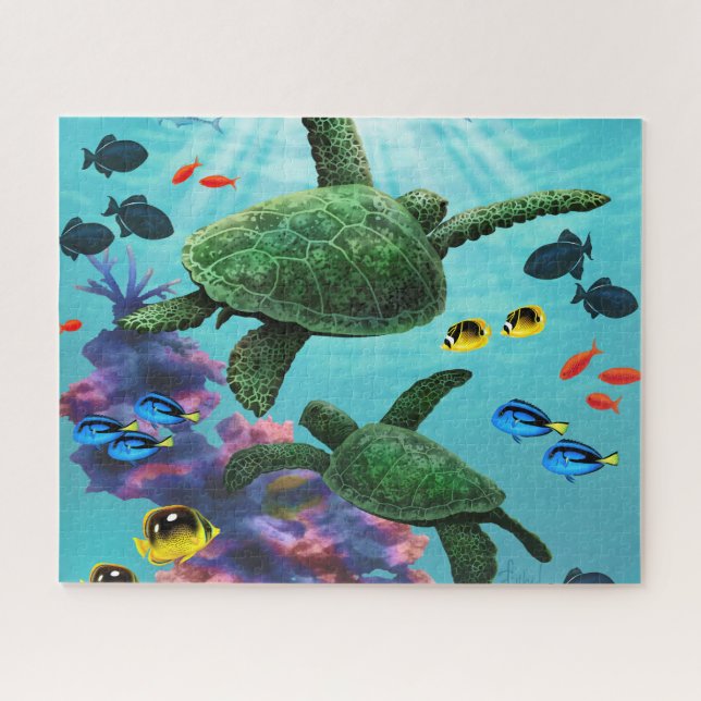 Molokini Cove Hawaiian Sea Turtles Tropical Jigsaw Puzzle (Horizontal)