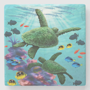 Molokini Cove Hawaiian Sea Turtles Tropical Stone Coaster