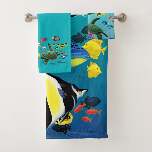 Molokini Cove Hawaiian Tropical Fish Coordiantes Bath Towel Set (Insitu)