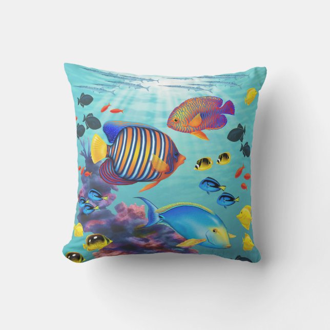 Molokini Cove Hawaiian Tropical Fish Reversible Cushion (Front)